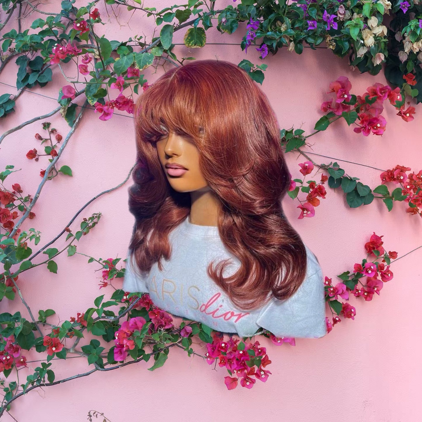 Meg - Red & Brown Fusion Fringe Wavy 100% Human Hair Lace Front Wig