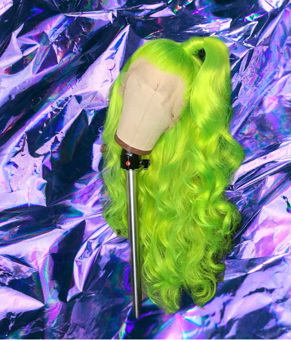 Soul - Fluorescent Green Wavy 100% Human Hair Lace Front Wig