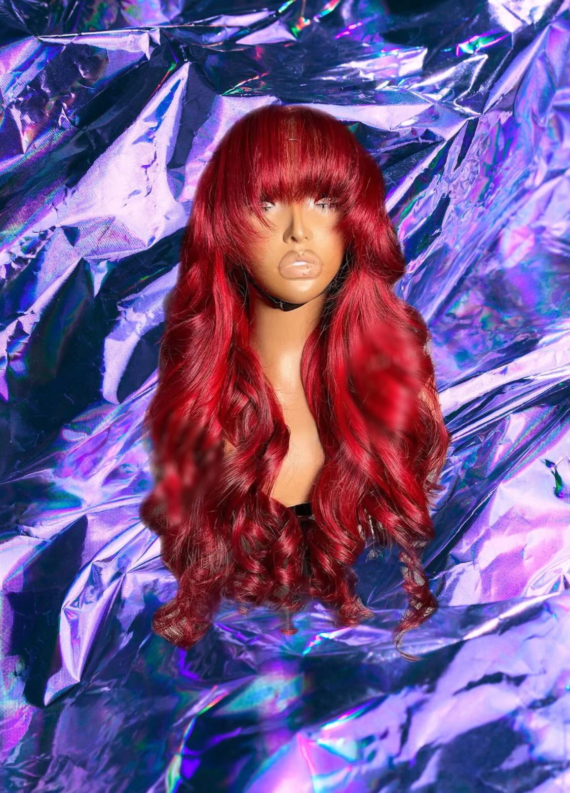 Sian - Red Fringe Bang Wavy 100% Human Hair Lace Front Wig