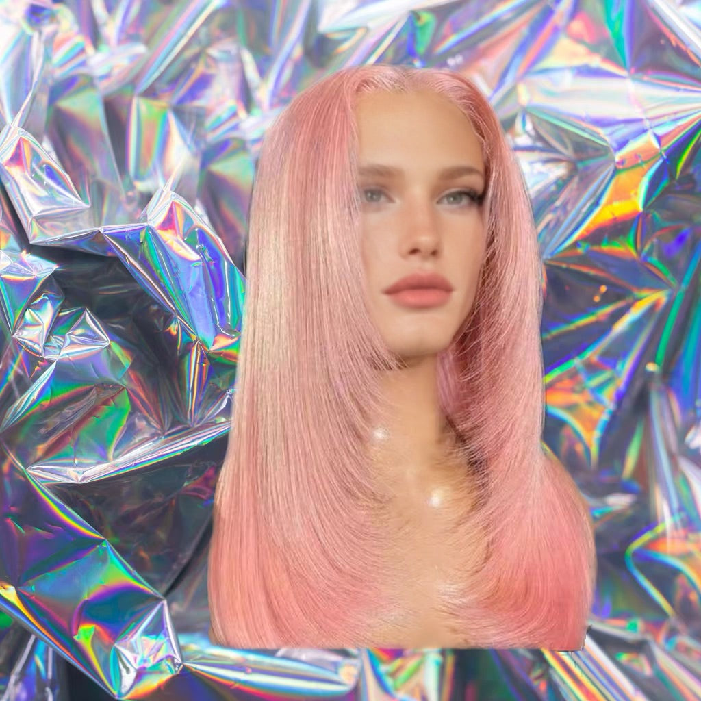 Natalie - Strawberry Light Pink Layered Straight 100% Human Hair Lace Front Wig