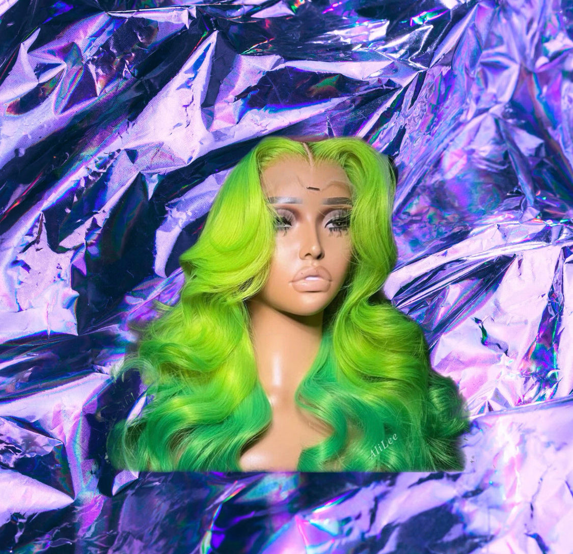 Xanthe - Light & Dark Green Ombre Wavy 100% Human Hair Lace Front Wig