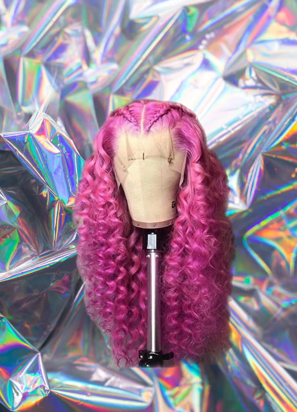 Nilan - Hot Pink Curly Wavy 100% Human Hair Lace Front Wig