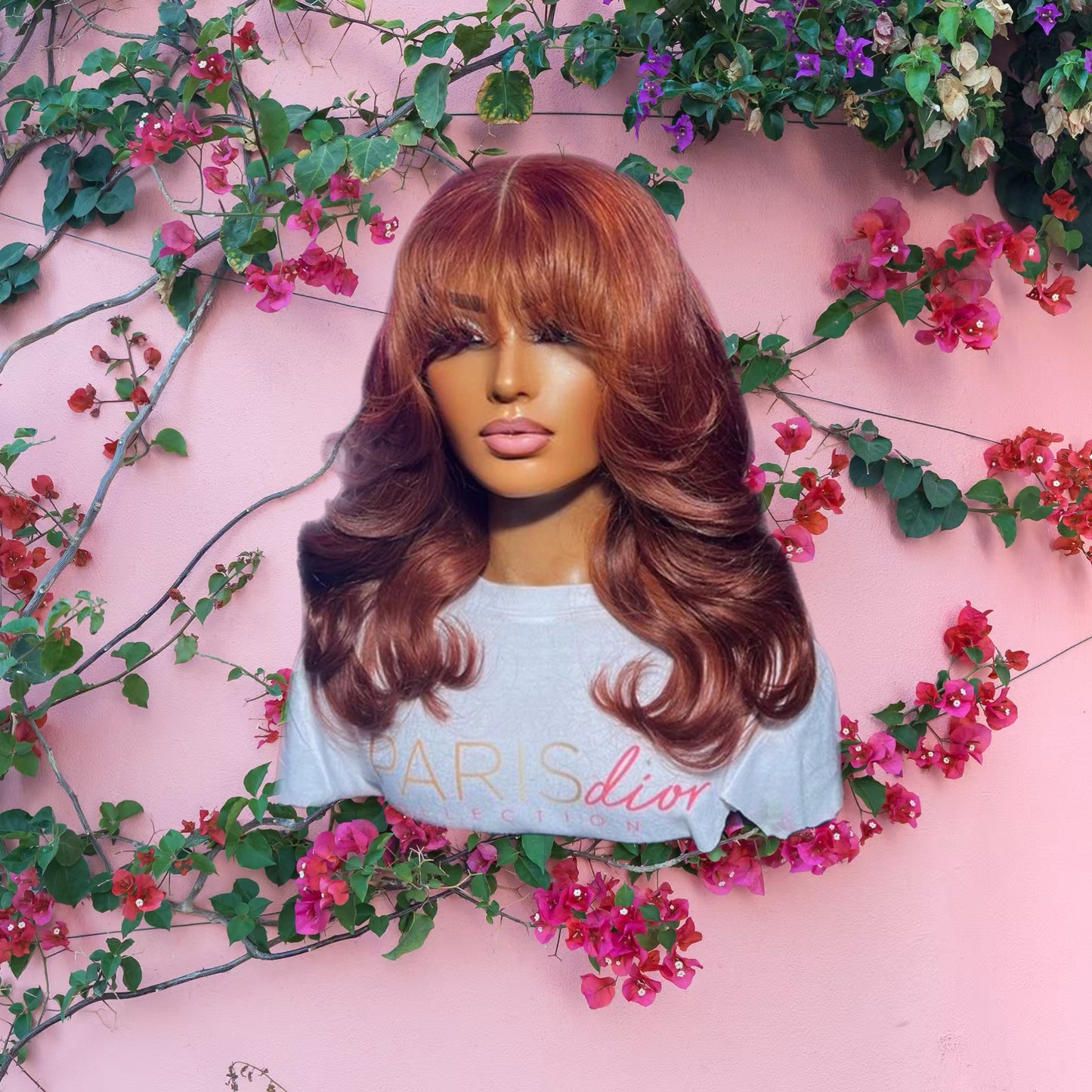 Meg - Red & Brown Fusion Fringe Wavy 100% Human Hair Lace Front Wig