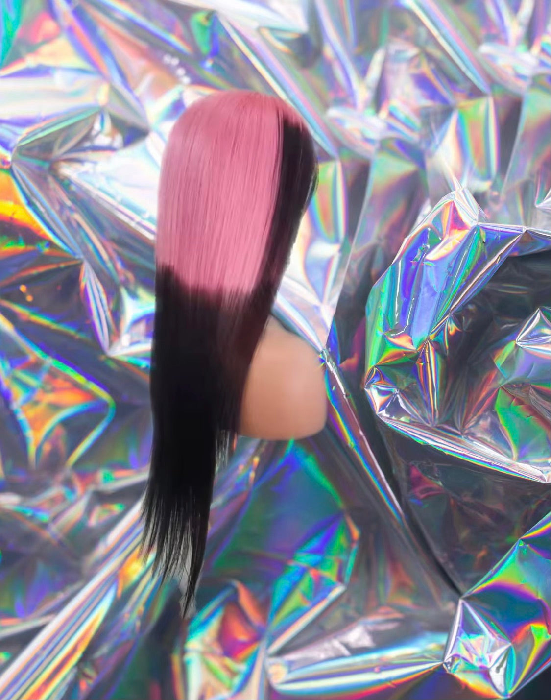 Kat Von - Pink & Black Wild Jagged Ombré Straight Human Hair Lace Front Wig