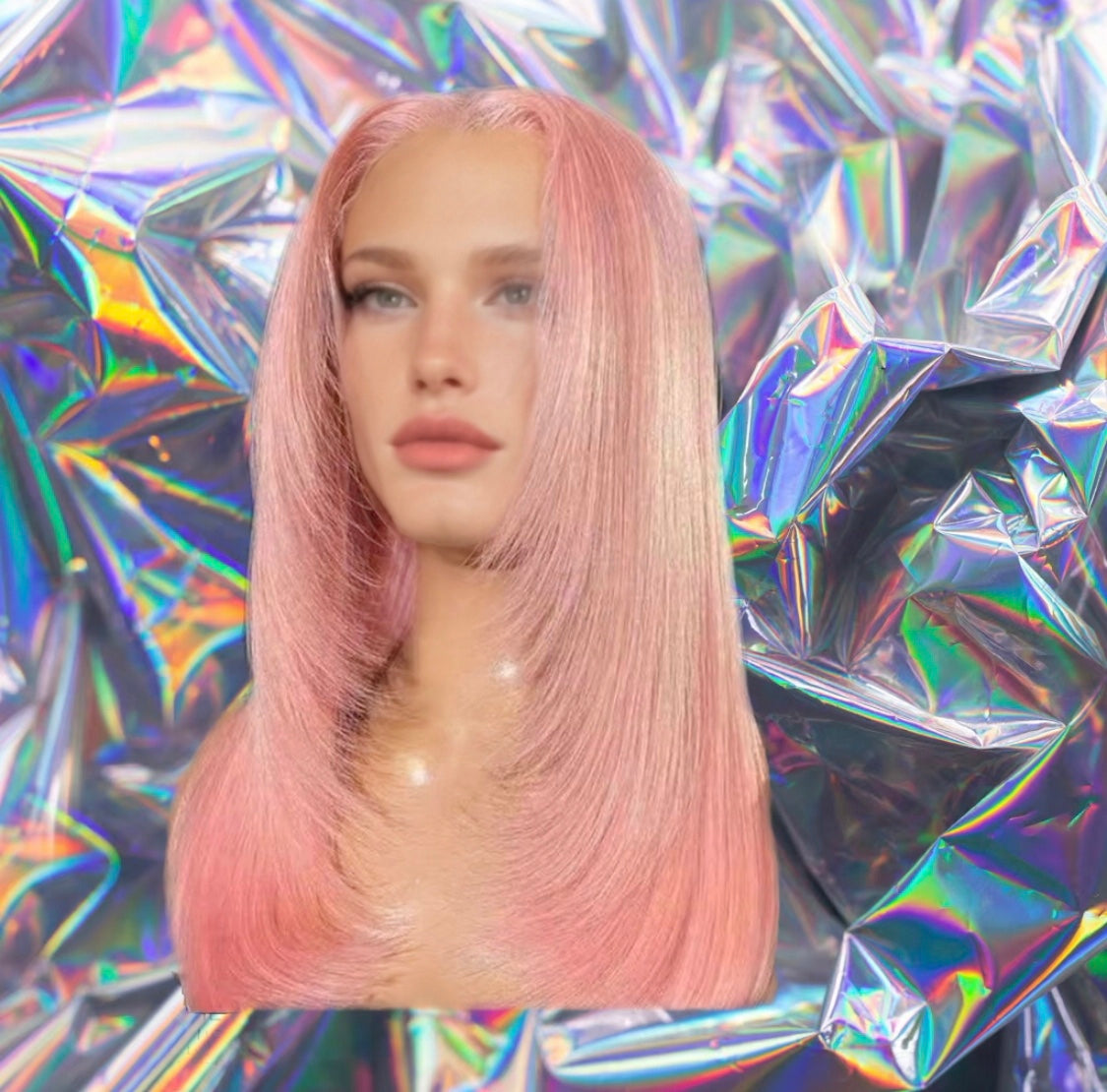 Natalie - Strawberry Light Pink Layered Straight 100% Human Hair Lace Front Wig