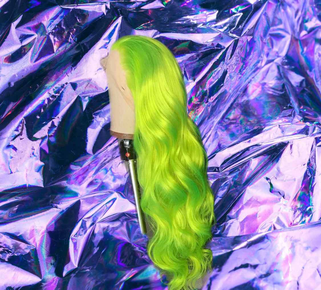 Soul - Fluorescent Green Wavy 100% Human Hair Lace Front Wig