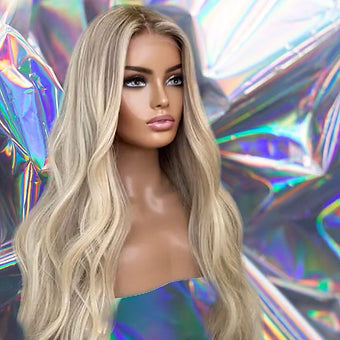 Luisa - Ash Blonde Highlights Loose Wave 100% Human Hair Lace Front Wig