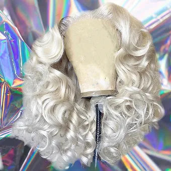 Kiana - Platinum Blonde Curly Bob 100% Human Hair Lace Front Wig