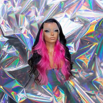 Althea - Black & Pink Wavy 100% Human Hair Lace Front Wig