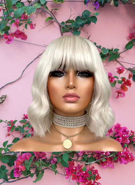 Donna - Icy Platinum Blonde Fringe/Bang 100% Human Hair Lace Front Wig