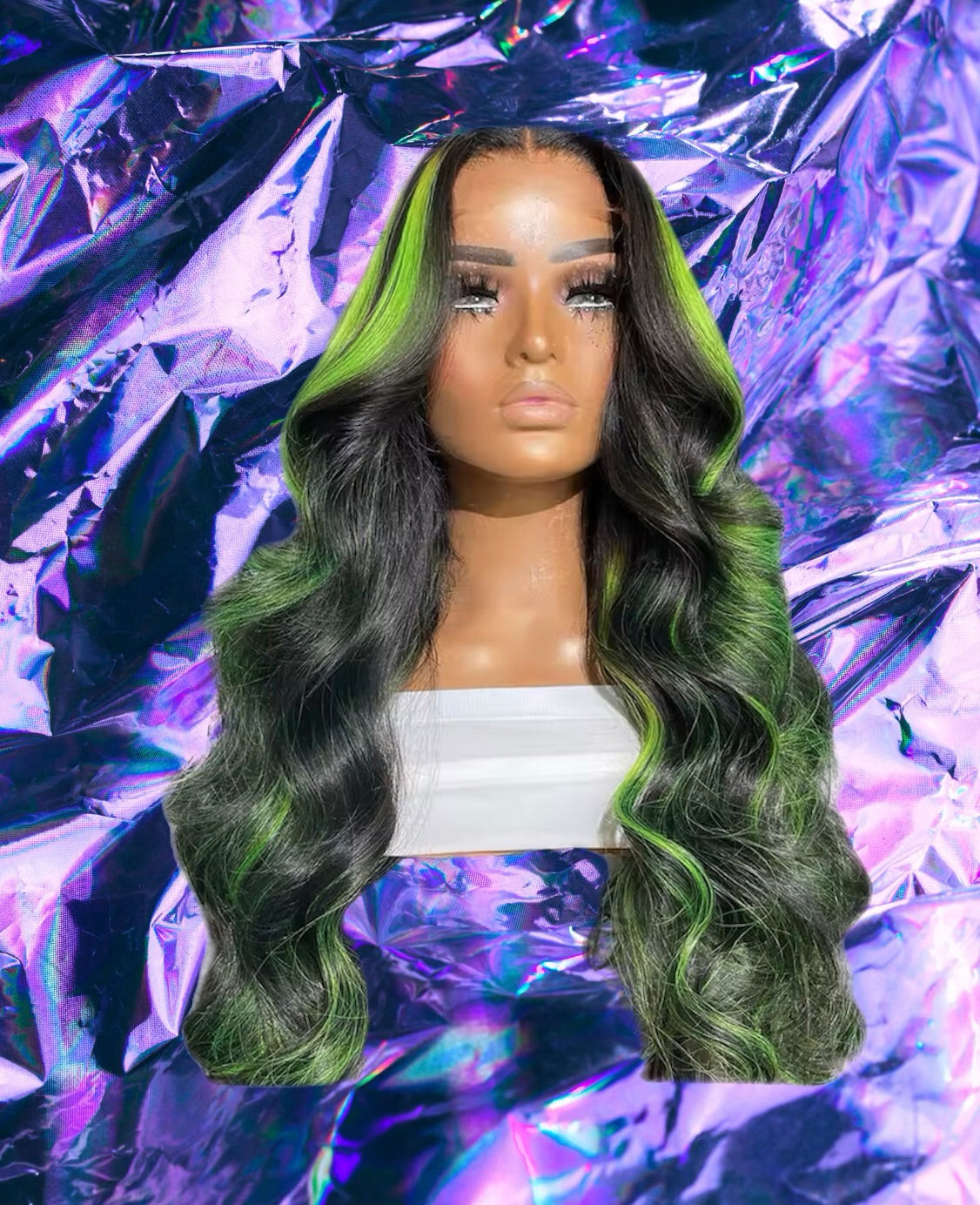 Mika - Black & Green Highlight 100% Human Hair Lace Front Wig