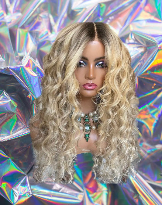 ShellyAnn - Dirty Blonde Ombre Wavy 100% Human Hair Lace Front Wig