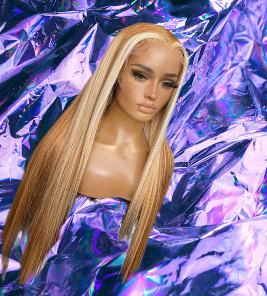Deena - Honey & Vanilla Blonde Skunk Highlight 100% Human Hair Lace Front Wig