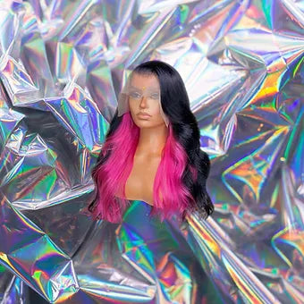 Althea - Black & Pink Wavy 100% Human Hair Lace Front Wig