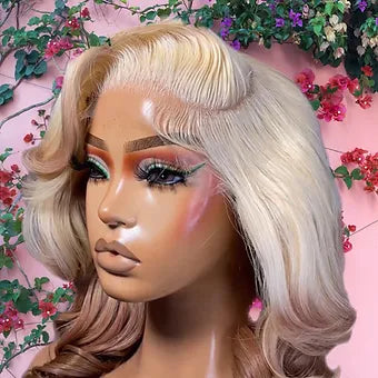 Viola - Two Tone Blonde & Soft Brown Bob 100% Human Hair Lace Front Wig