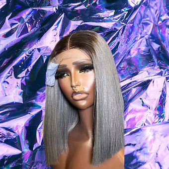Maria - Rooted Gray Bob 100% Human Hair Lace Front Wig