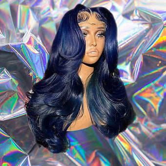 Xilia - Midnight Blue Wavy 100% Human Hair Lace Front Wig