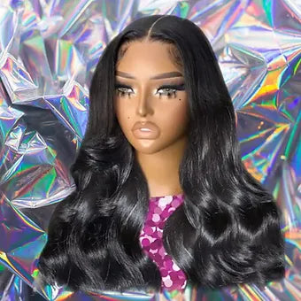 Amina - Black Wavy 100% Human Hair Lace Front Wig