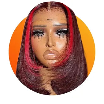 Prima - Burgundy Red Skunk Bob 100% Human Hair Lace Front Wig