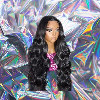 Amina - Black Wavy 100% Human Hair Lace Front Wig