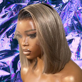 Melody - Rooted Ash Blonde Brown Bob 100% Human Hair Lace Front Wig